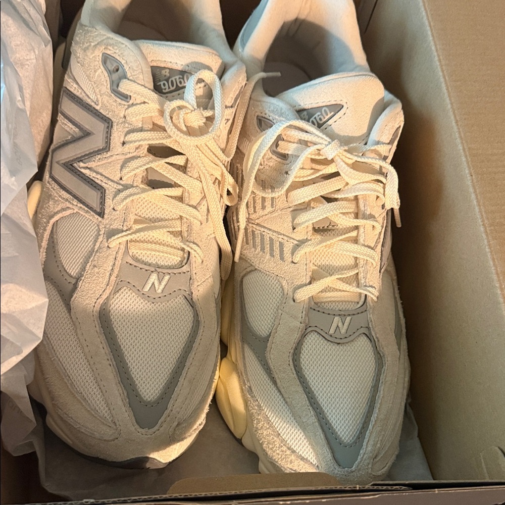 New Balance Cream and Gray Athletic Shoes
